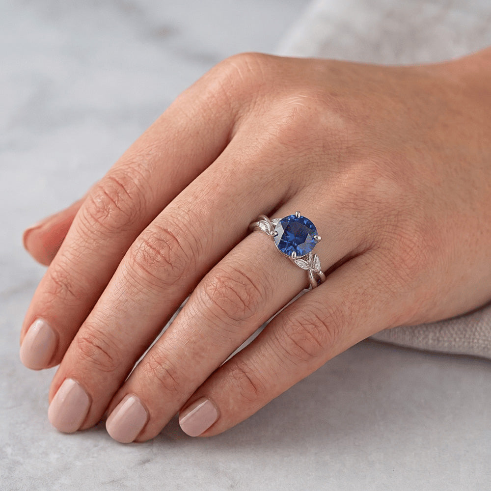 Solitärring Natürlicher blauer Saphir Split Shank Leaf Style 2 Karat