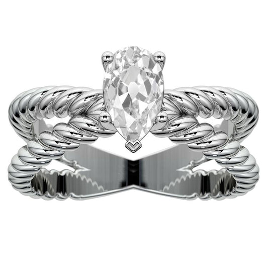 Solitärring Old Cut Echt Birnendiamant Split Shank 2,25 Karat Rope Style