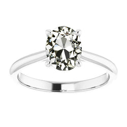 Solitärring Oval Altschliff Echt Aus der Erde Abgebauter Natürlicher Diamant 14 Karat Weißgold 3 Karat