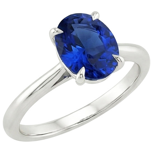 Solitärring Oval Cut Ceylon Saphir 2,50 Karat Zinken-Set