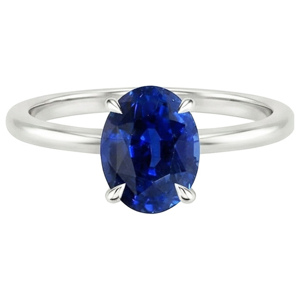 Solitärring Oval Cut Ceylon Saphir 2,50 Karat Zinken-Set
