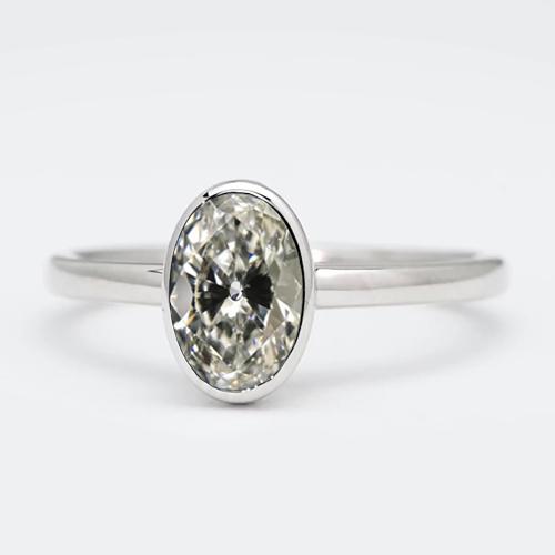 Solitärring Ovaler alter Minenschliff Echt Diamant Lünette Set 14K Gold 3 Karat