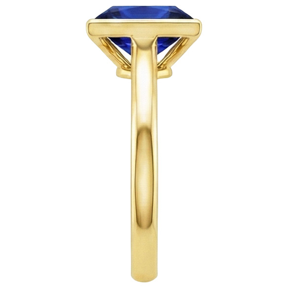 Solitärring Prinzessin Lünette Set Blauer Saphir 5 Karat Gelbgold