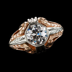 Solitärring Vintage Lünette runder alter Minenschliff Natürliche Aus der Erde Abgebauter Natürlicher Diamant 2 Karat