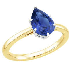 Solitärring Zweifarbiges Gold 14K Birne Ceylon Saphir 2 Karat