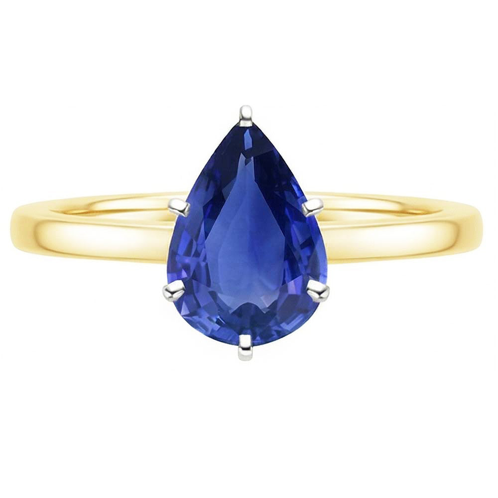 Solitärring Zweifarbiges Gold 14K Birne Ceylon Saphir 2 Karat