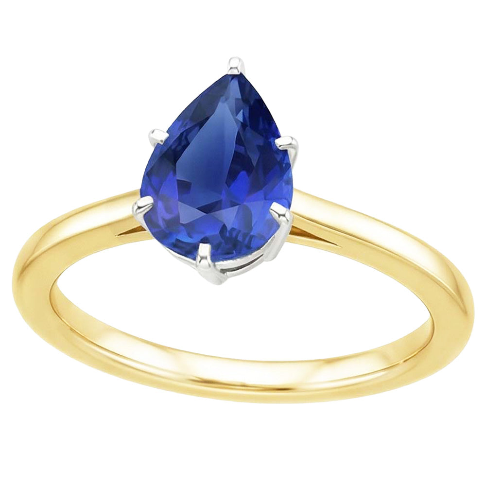 Solitärring Zweifarbiges Gold 14K Birne Ceylon Saphir 2 Karat