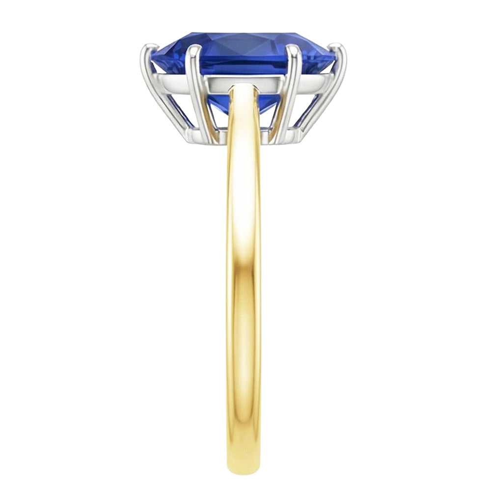 Solitärring Zweifarbiges Gold 14K Birne Ceylon Saphir 2 Karat