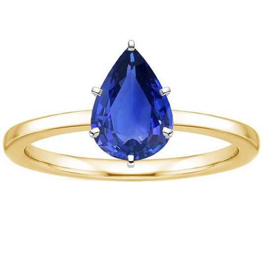 Solitärring Two Tone Gold 14K Birne Ceylon Saphir 2 Karat - harrychadent.de