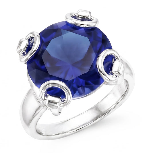 Solitärring aus Ceylon-Saphir im Rundschliff 7.01 ct. Weißgold 14K
