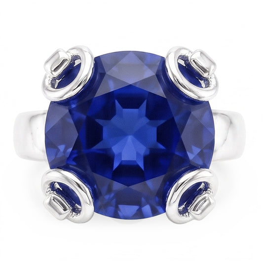 Solitärring aus Ceylon-Saphir im Rundschliff 7.01 ct. Weißgold 14K