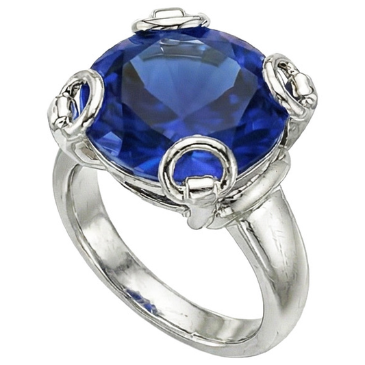 Solitärring aus Ceylon-Saphir im Rundschliff 7.01 ct. Weißgold 14K