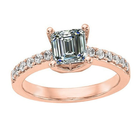 Solitärring mit Akzenten rund & Echt Smaragddiamant Roségold 4 Karat