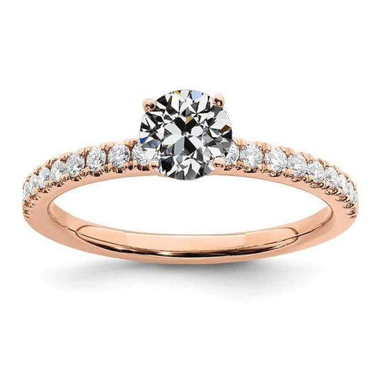 Solitärring mit Akzenten runder Altschliff-Echt Diamant 3 Karat Roségold