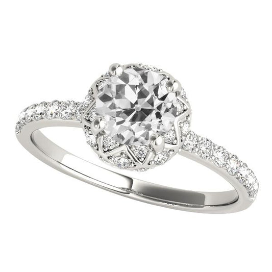 Solitärring mit Akzenten runder Altschliff-Echt Diamanten 5 Karat