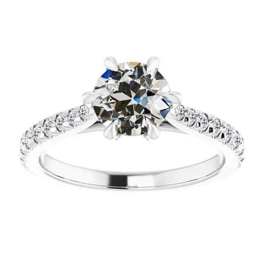 Solitärring mit Akzenten runder Echt Diamant im alten Minenschliff 4.50 Karat