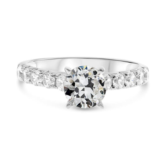 Solitärring mit Akzenten runder Echt Diamant im alten Minenschliff 6 Karat
