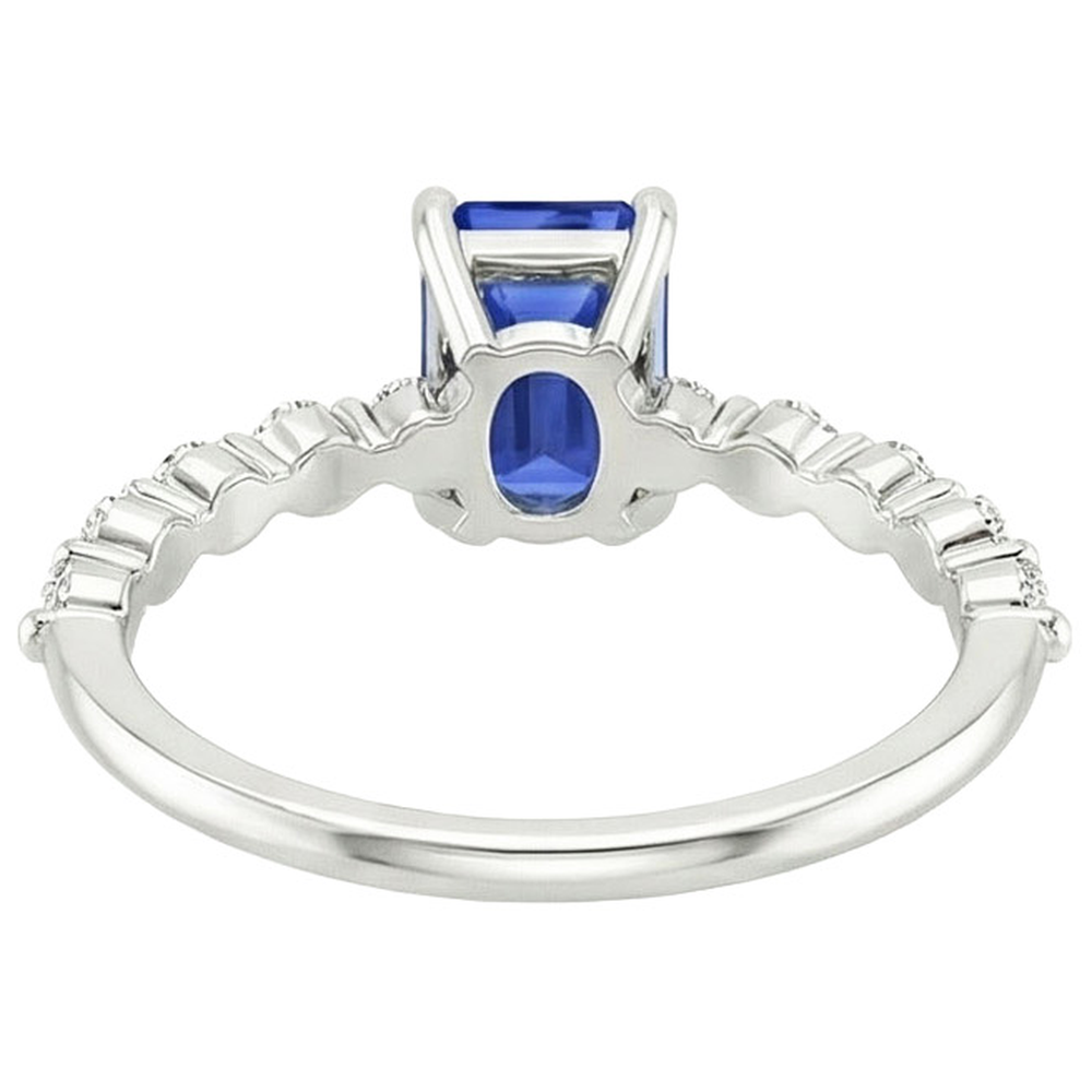 Solitärring mit seitlichen Steinen Blauer Saphir & Aus der Erde Abgebauter Natürlicher Diamant 4 Karat