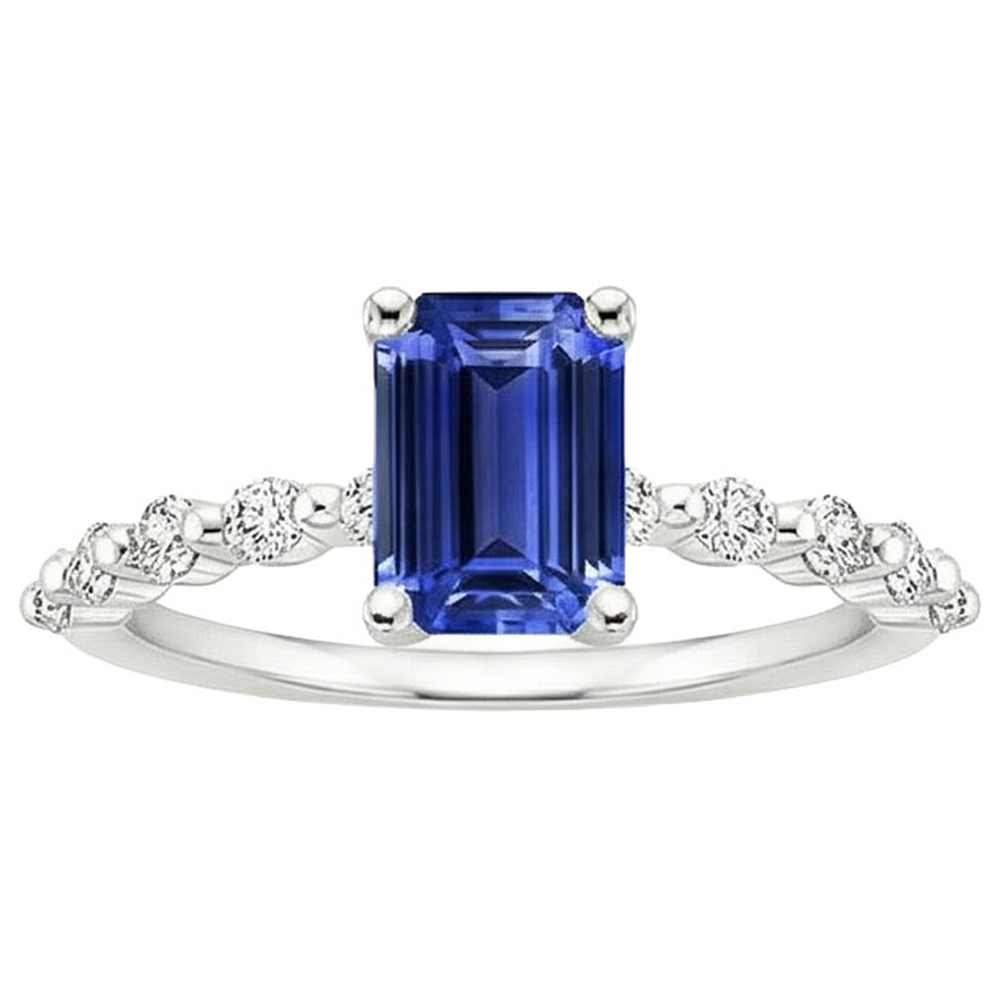 Solitärring mit seitlichen Steinen Blauer Saphir & Aus der Erde Abgebauter Natürlicher Diamant 4 Karat