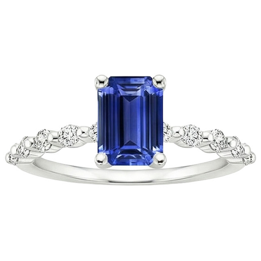 Solitärring mit seitlichen Steinen Blauer Saphir & Aus der Erde Abgebauter Natürlicher Diamant 4 Karat