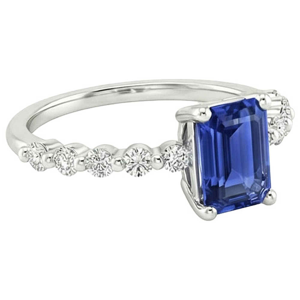 Solitärring mit seitlichen Steinen Blauer Saphir & Aus der Erde Abgebauter Natürlicher Diamant 4 Karat