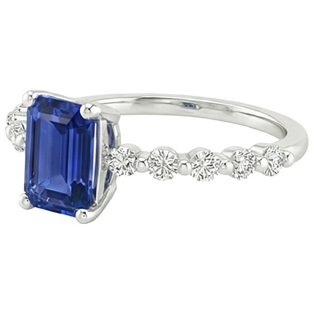 Solitärring mit seitlichen Steinen Blauer Saphir & Aus der Erde Abgebauter Natürlicher Diamant 4 Karat