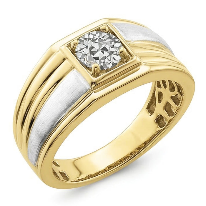 Solitärring runder Altschliff-Echt Natürlicher Diamant ( nicht im Labor gezüchtet )-Zinken-Lünette-Set 1 Karat zweifarbig