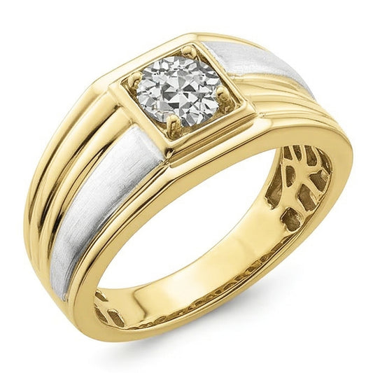 Solitärring runder Altschliff-Echt Natürlicher Diamant ( nicht im Labor gezüchtet )-Zinken-Lünette-Set 1 Karat zweifarbig
