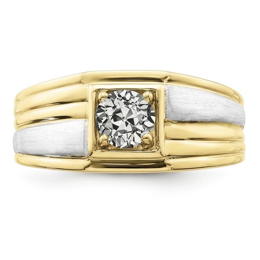 Solitärring runder Altschliff-Echt Natürlicher Diamant ( nicht im Labor gezüchtet )-Zinken-Lünette-Set 1 Karat zweifarbig