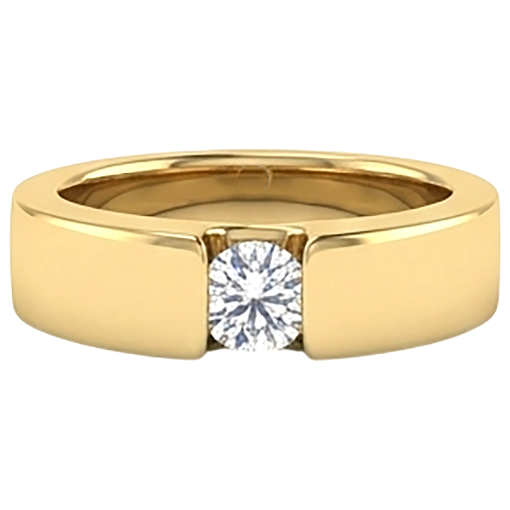 Spannung Satz Band Gelb Gold 14K Runder  Aus der Erde Abgebauter Natürlicher Diamant 1 Karat Herren Ring