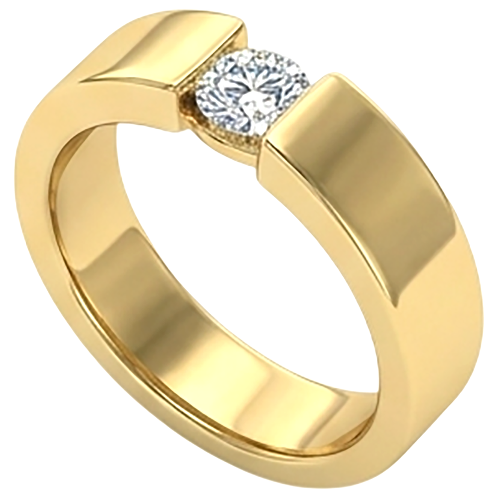Spannung Satz Band Gelb Gold 14K Runder  Aus der Erde Abgebauter Natürlicher Diamant 1 Karat Herren Ring