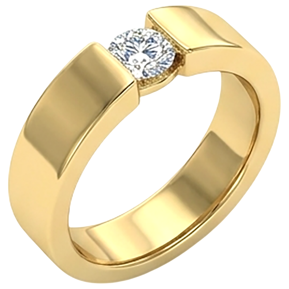 Spannung Satz Band Gelb Gold 14K Runder  Aus der Erde Abgebauter Natürlicher Diamant 1 Karat Herren Ring
