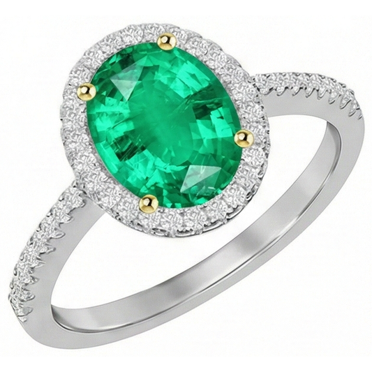 Edler Smaragd Oval-Schliff Edelstein-Ring in Zweifarbiges 14K Gold – Frontansicht