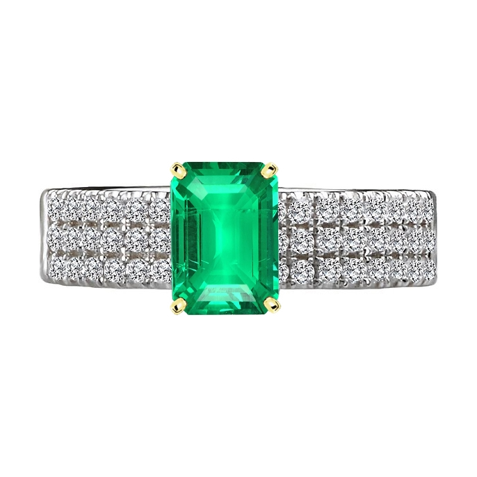 Treppen-Schliff Kolumbianischer Smaragd Ring in Zweifarbiges 14K Gold – Hauptansicht