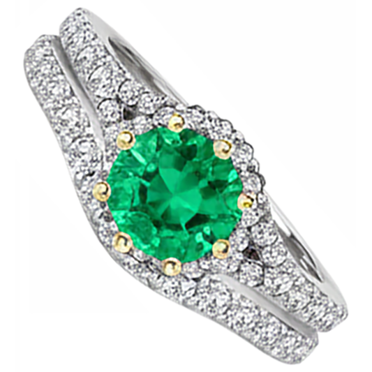 Smaragd Rund-Brillant Schmuckstein-Ring in Zweifarbiges 14K Gold – Frontansicht