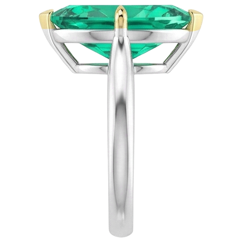 Edler Smaragd Marquise-Schliff Schmuckstein-Ring in 14 Karat Zweifarbig Gold – Profilansicht