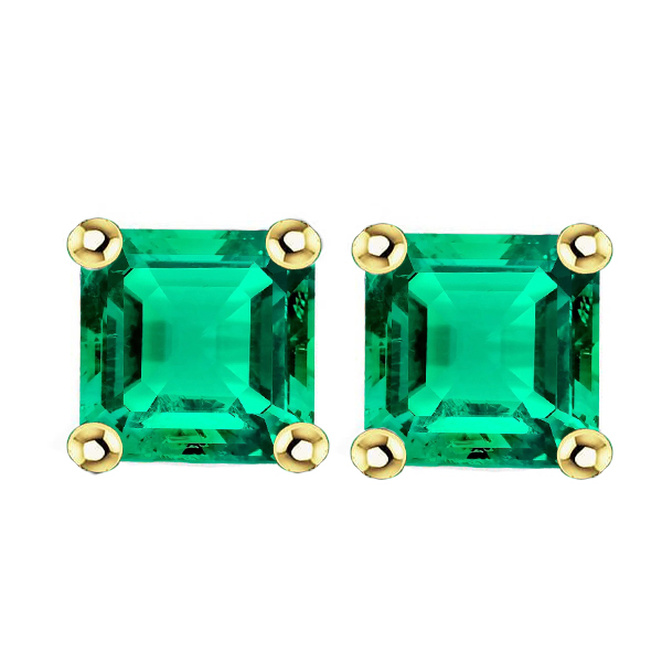 Kolumbianischer Smaragd Gemstone Earring 4-Karat Zweifarbiges 14K Gold – Hauptansicht