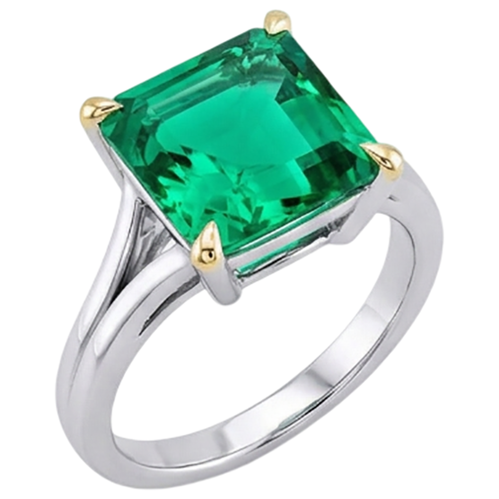 Smaragd-Schliff Smaragd Ring in Zweifarbiges 14K Gold – Frontansicht