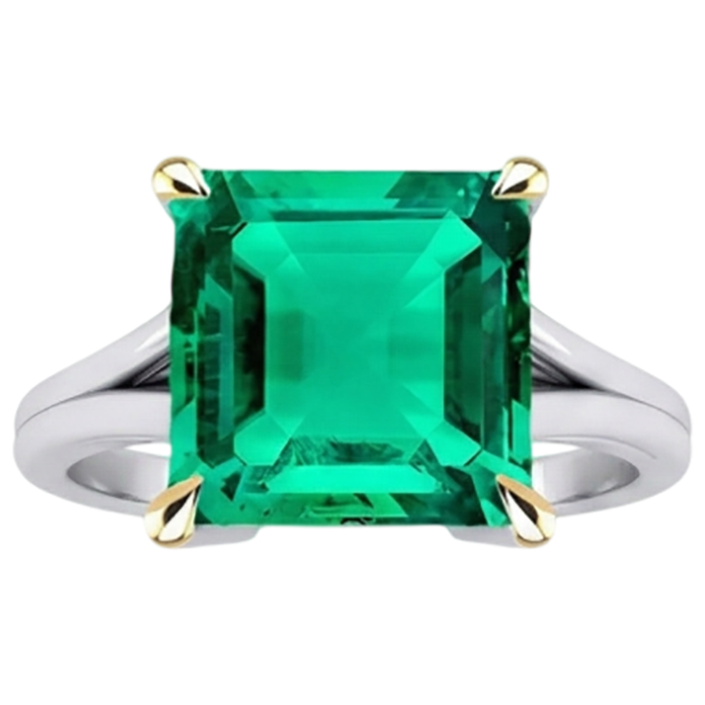 Smaragd Smaragd-Schliff Schmuckstein-Ring in Zweifarbiges 14K Gold – Seitenansicht
