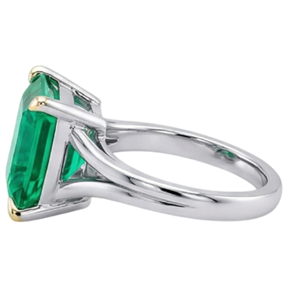 Smaragd Schmuckstein-Ring 5-Karat Zweifarbiges 14K Gold – Schrägansicht