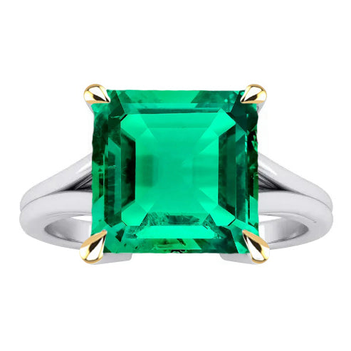 Smaragd Smaragd-Schliff Schmuckstein-Ring in Zweifarbiges 14K Gold – Hauptansicht