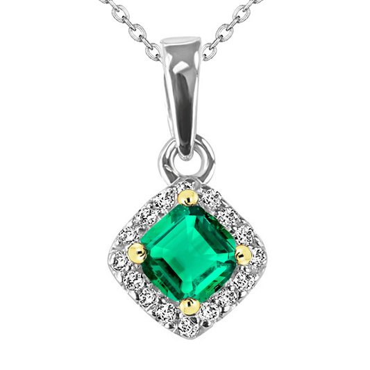 Edler Smaragd Stein-Halskette 2,50-Karat Zweifarbiges 14K Gold – Hauptansicht