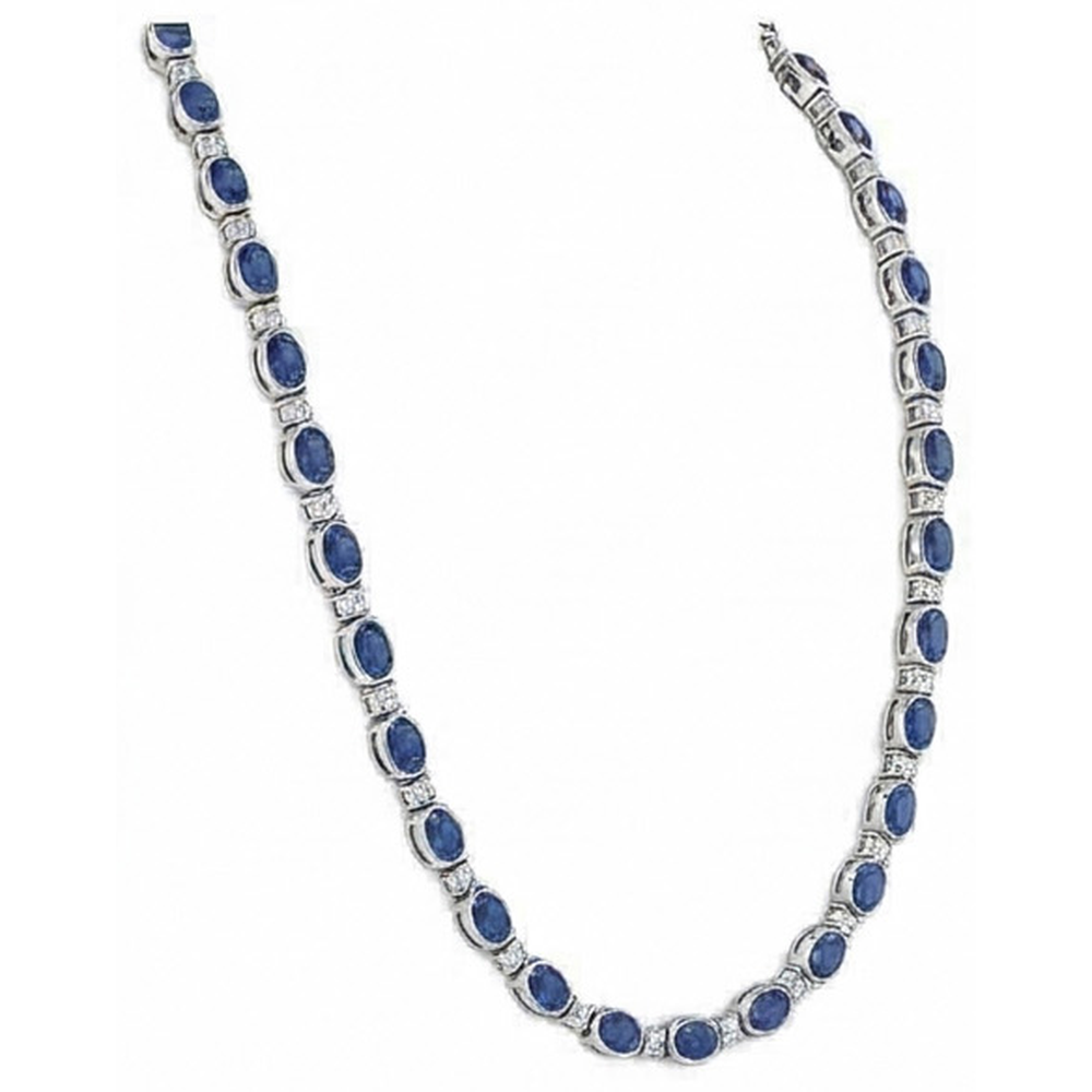 Sri Lanka Blauer Saphir Aus der Erde Abgebauter Natürlicher Diamant 40.25 Karat Damen Halskette