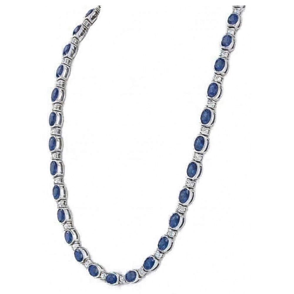 Sri Lanka Blauer Saphir Aus der Erde Abgebauter Natürlicher Diamant 40.25 Karat Damen Halskette
