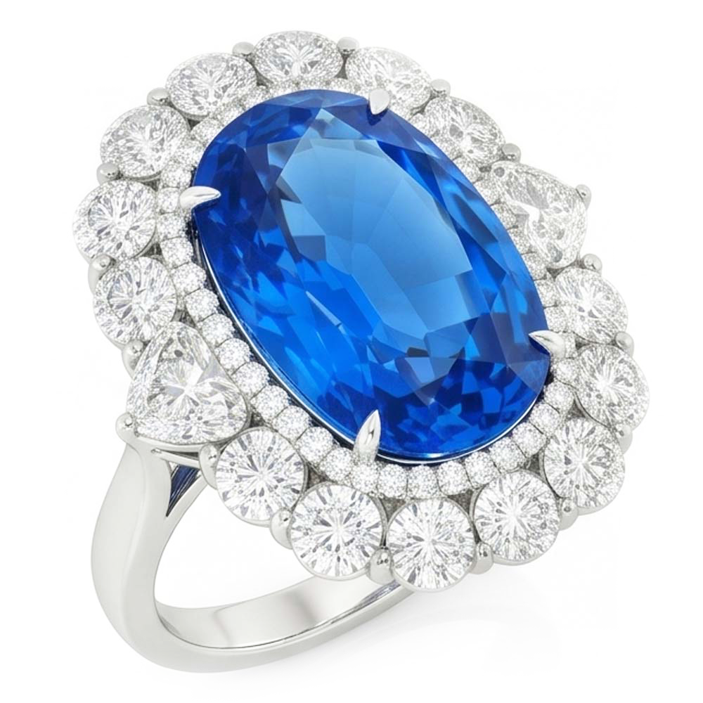 Sri Lanka Blauer Saphir Aus der Erde Abgebauter Natürlicher Diamant 8.25 Kt Ring Gold Weiß 14K