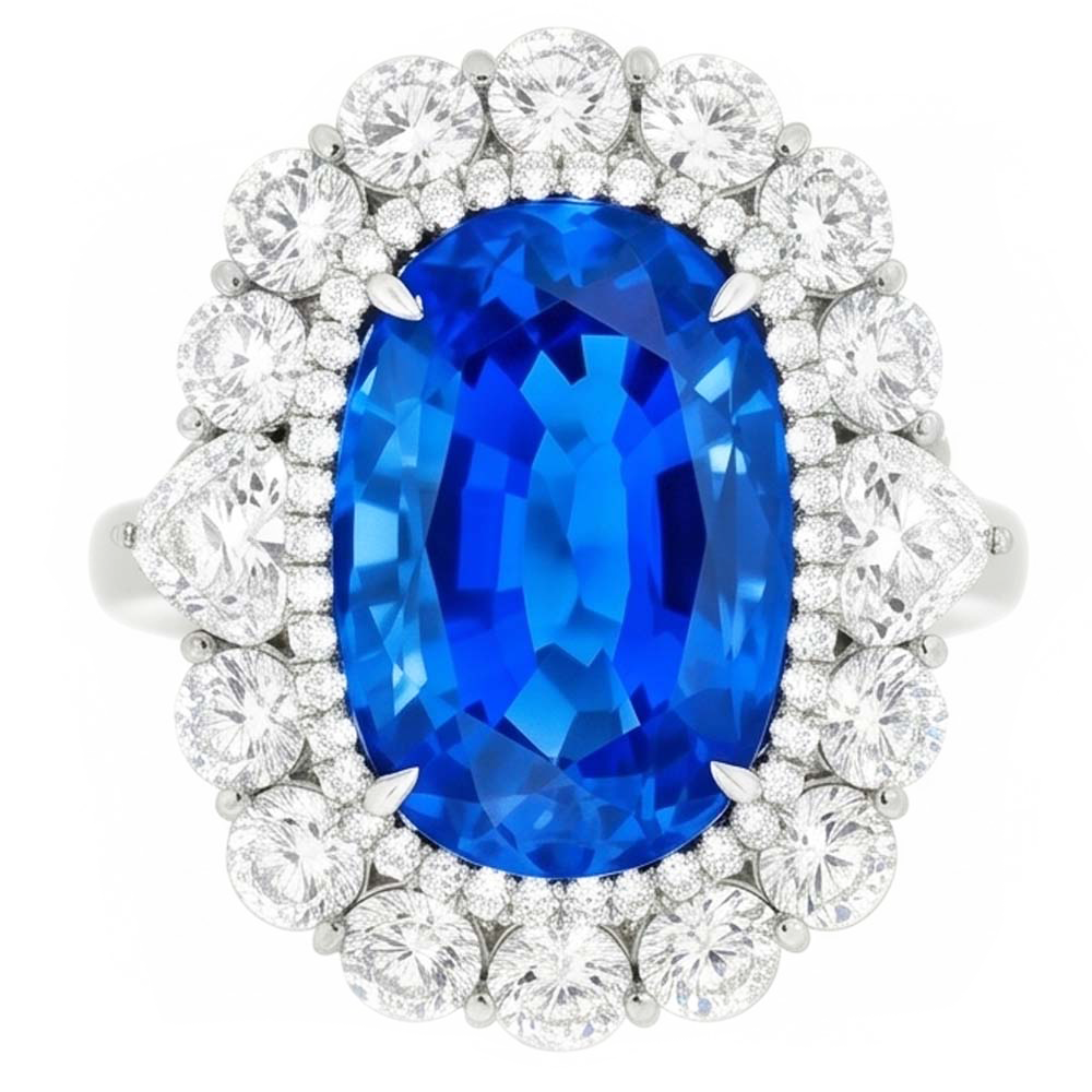 Sri Lanka Blauer Saphir Aus der Erde Abgebauter Natürlicher Diamant 8.25 Kt Ring Gold Weiß 14K