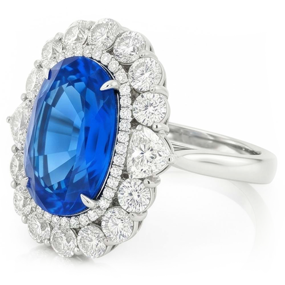 Sri Lanka Blauer Saphir Aus der Erde Abgebauter Natürlicher Diamant 8.25 Kt Ring Gold Weiß 14K