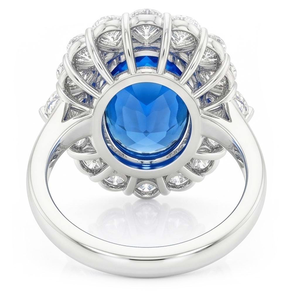 Sri Lanka Blauer Saphir Aus der Erde Abgebauter Natürlicher Diamant 8.25 Kt Ring Gold Weiß 14K