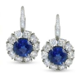 Sri Lanka Blauer Saphir Aus der Erde Abgebauter Natürlicher Diamant Creolen 5 Karat Weißgold 14K