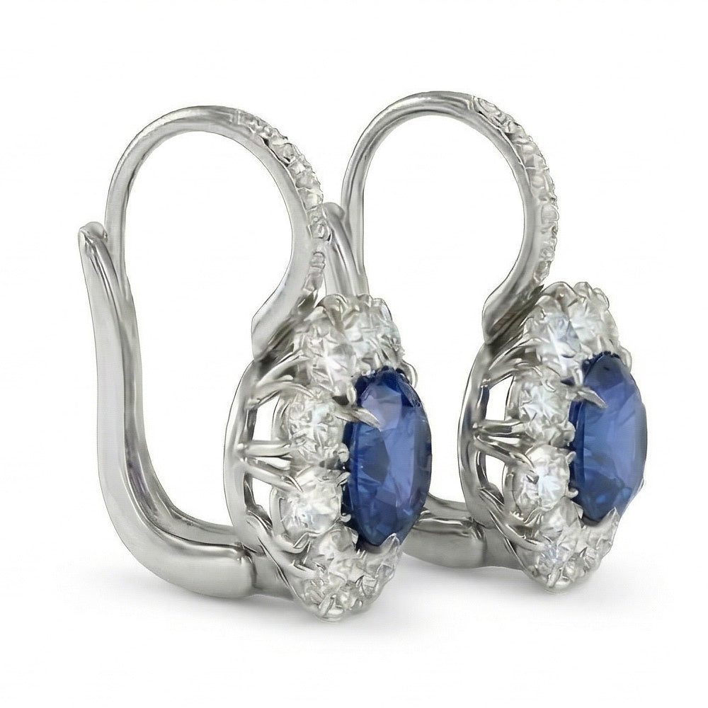 Sri Lanka Blauer Saphir Aus der Erde Abgebauter Natürlicher Diamant Creolen 5 Karat Weißgold 14K